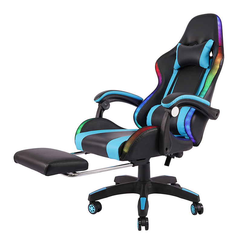 Blue Professional หมุน Recling RGB Gamer ที่เท้าแขนปรับได้ LED Gaming เก้าอี้พร้อมที่วางเท้า (Y-2442)