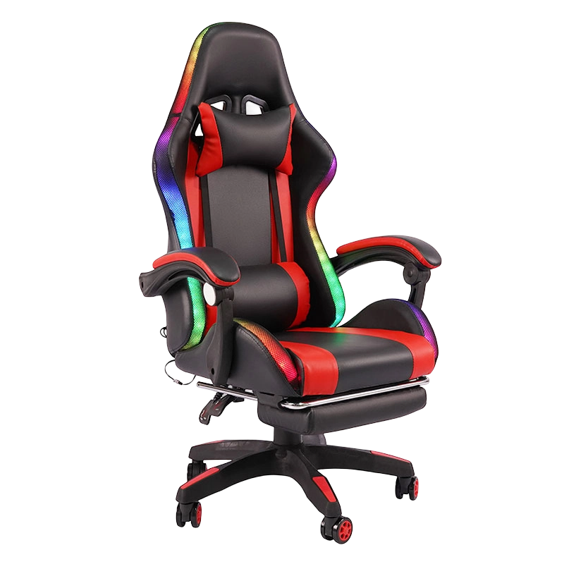 สีแดง Professional หมุน Recling RGB Gamer ที่เท้าแขนปรับได้ LED Gaming เก้าอี้ที่วางเท้า (Y-2442)