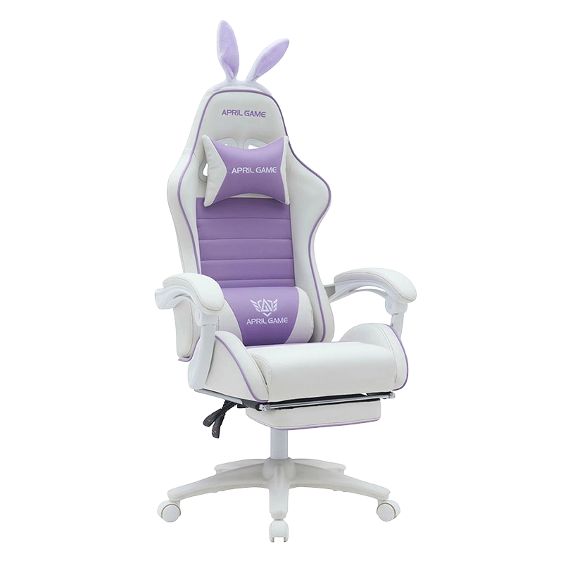 หนังสังเคราะห์ 360 หมุน PVC PU นอนสบายน่ารักสีขาวสีม่วงสาวเก้าอี้เล่นเกม Silla Gamer สำหรับการแข่งรถ (T-7114B)