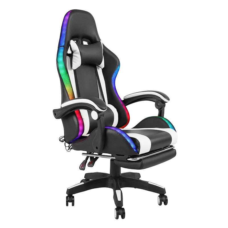 สีขาว Professional หมุน Recling RGB Gamer ที่เท้าแขนปรับได้ LED Gaming เก้าอี้ที่วางเท้า (Y-2442)